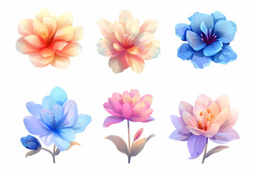 Wall Mural - Set of flowers illustration isolated on white background. Gentle colors.