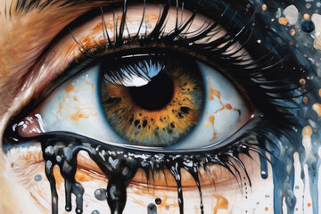 Wall Mural - generated illustration a colorful eye with paint dripping