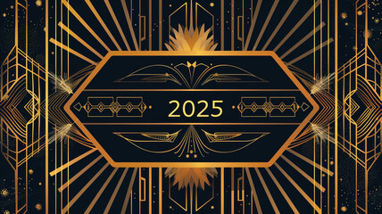 Wall Mural - Happy new year 2025 golden text with dark background. new years eve holiday celebration concept.