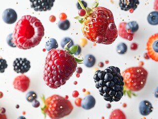 Poster - Assorted berries and raspberries spread on white surface