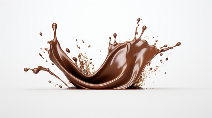 Wall Mural - Delicious Chocolate Splash in 3D Illustration on White Background with Clipping Path for Designers and Print. Stock Image of Cocoa Concept.