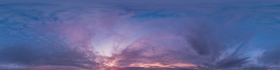 Wall Mural - sunset sky with bright glowing pink cumulus clouds. seamless spherical hdr 360 panorama. full zenith