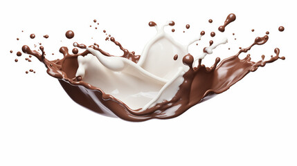 Wall Mural - Tempting Chocolate and Milk Splashes in 3D Isolated on White Background with Clipping Path - Stock Illustration