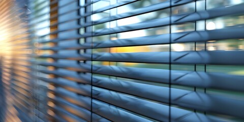 Detailed closeup of office window blinds. Concept Office decor, Closeup photography, Window blinds, Interior design