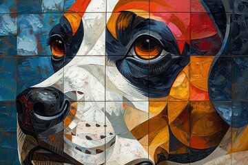 Wall Mural - Abstract image of a dog made of geometric shapes of different colors and shapes.