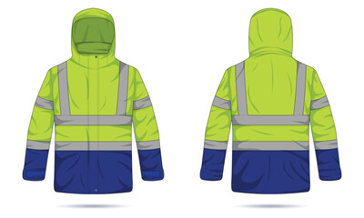 Wall Mural - Hi Vis hooded jacket mockup front and back view