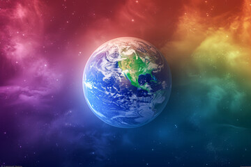 Wall Mural - a colorful planet with a blue and green surface is floating in space