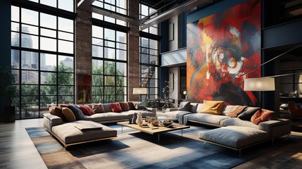 Wall Mural - A contemporary urban loft with large windows  