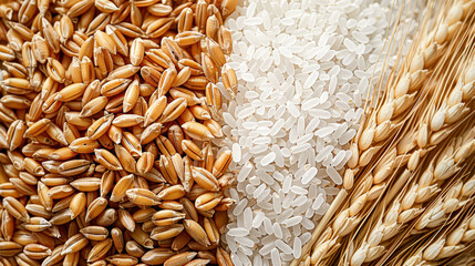 Poster - A close up of rice, wheat and barley