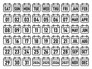 Poster - calendar icon set. date, week, month and days icon set for custom calendar design. calendar element 