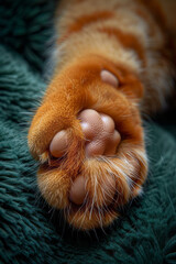 Poster - A close-up of a ginger cat paw with bright orange fur and matching pads, showcasing the rich color,