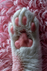 Poster - A detailed image of a Devon Rex cat paw with curly fur and pink pads, showcasing the unique fur texture,