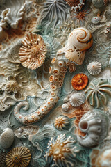 Aufkleber - A detailed depiction of the Cambrian Explosion, showcasing the diverse marine life in ancient oceans,