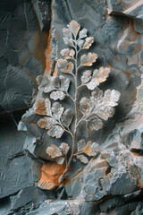 Aufkleber - A close-up of fossilized plants from the Paleozoic, showcasing the variety of ancient flora,