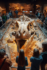 Aufkleber - An interactive exhibit where visitors can simulate a dinosaur dig site, uncovering fossils with virtual tools,