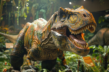 Aufkleber - An exhibit highlighting the diversity of dinosaur species, with comparison charts and fossil replicas,