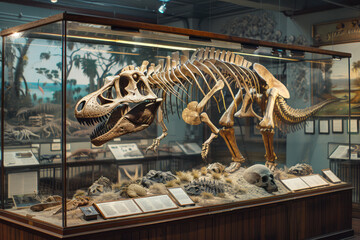 Aufkleber - An exhibit highlighting the diversity of dinosaur species, with comparison charts and fossil replicas,