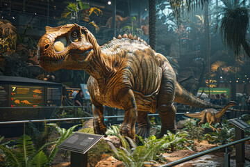 Aufkleber - An exhibit highlighting the diversity of dinosaur species, with comparison charts and fossil replicas,