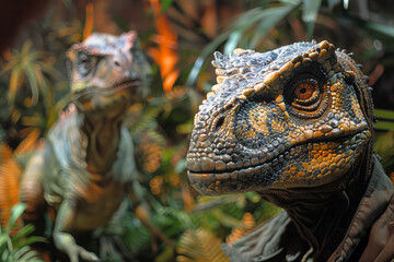 Fototapete - An exhibit on the diet and feeding habits of dinosaurs, with interactive feeding simulations,