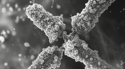 Poster - Scanning electron microscope image of multiple antibodies forming a bridge between two antigen molecules