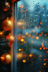 Poster - A whimsical pattern of stars and moons on a steamed glass, with water droplets reflecting light,