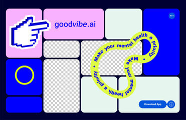 Wall Mural - bento grid web layout with trendy y2k elements. trending bento brick ui ux template. web comics grid