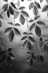 Poster - a nature-inspired pattern of leaves and vines on a misty window, with droplets following the contour