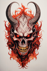 Wall Mural - The skull of a horned devil on fire