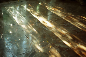 An artistic depiction of hair clippings on the floor, with light creating interesting patterns,