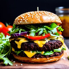 Easy Black Bean Burger Dinner Recipe Food Photo of, Delicious Burger photo for background menu and post.