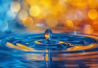 Wall Mural - Artistic Water Droplet with Vibrant Bokeh Background