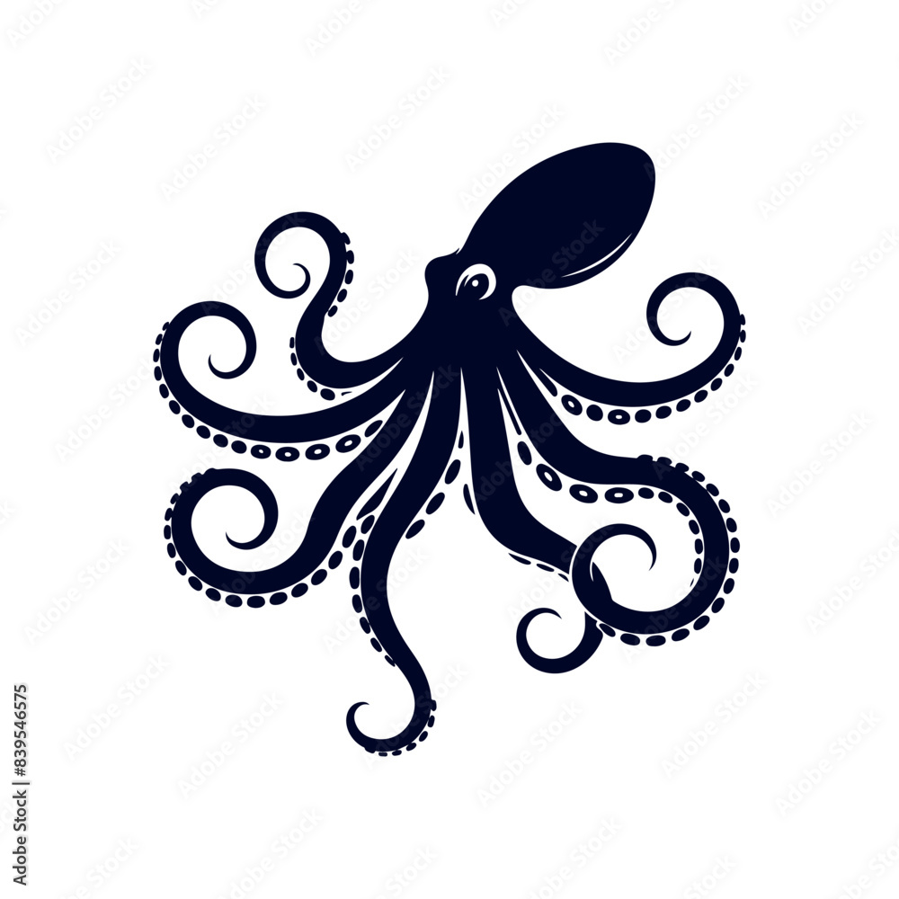 Octopus silhouette Clip art isolated vector illustration on a white ...