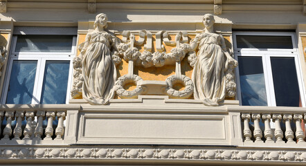 Poster - details of historic buildings in Genoa Italy