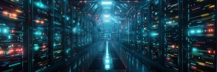 Wall Mural - cyberpunk supercomputer background concept