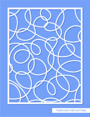 Wall Mural - Vertical rectangular panel with pattern of chaotic lines. Abstract geometric ornament from loops, waves, swirls. Vector template for plotter laser cutting of paper, metal engraving, wood carving, cnc