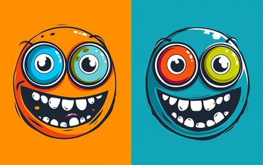 Wall Mural - A cute pair of happy and laughing emoticons. The concept of social media and communication. Abstract emotional face. Facial expression. Sphere. Illustration for cover, card, poster or presentation.