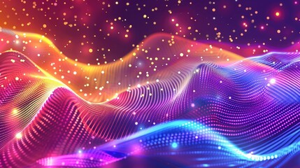 Wall Mural - Abstract Waving Particle Technology Background Design. Abstract wave moving dots flow particles, hi-tech and big data background design AI generated