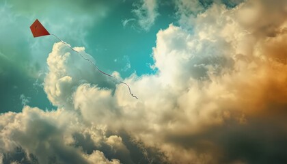 Wall Mural - Serene Moments: Flying Kite Against a Magical Cloudy Sky