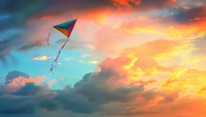 Wall Mural - Chasing the Wind: A Majestic Kite Soars Against a Dramatic Sky