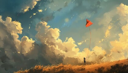 Wall Mural - Boundless Bliss: Flying Kite in the Magnificent Cloudy Sky - Art 7:4