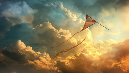 Wall Mural - Into the Wild Blue Yonder: Capturing a Flying Kite Against a Dramatic Sky