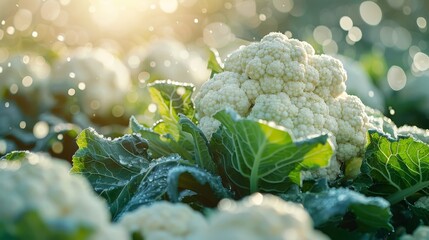 Vibrant Cauliflower Double Exposure Silhouette with Garden Vegetables Close Up Shot