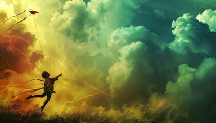 Wall Mural - Chasing Dreams: A Majestic Kite Soaring Against a Dramatic Sky - AR 7:4