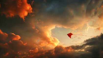 Wall Mural - Chasing Dreams: A Kite Soaring Against a Dramatic Sky