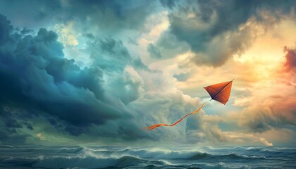 Wall Mural - Dramatic Skies: Flying Kite Captured in 7:4 Aspect Ratio