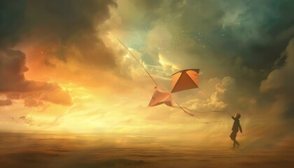Wall Mural - Dramatic Sky Kite Flying: A Captivating Scene --ar 7:4