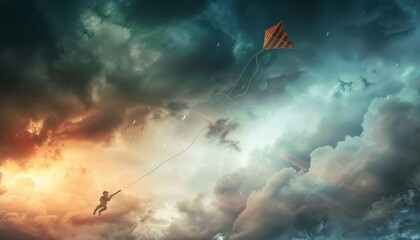 Wall Mural - Chasing Dreams: A Stunning View of a Flying Kite Against a Dramatic Sky