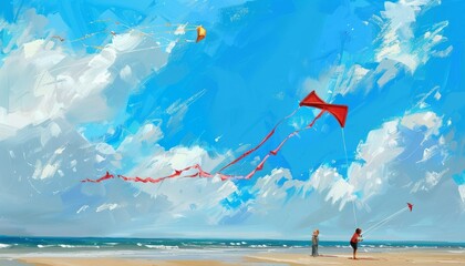 Wall Mural - High-flying Adventures: Kite Flying by the Shore - AR 7:4