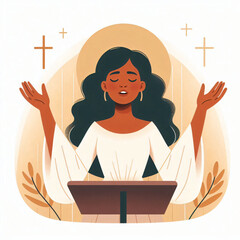 A vector illustration of women engaging in spiritual worship and holy prayer.