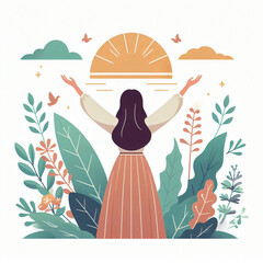 A vector illustration of women engaging in spiritual worship and holy prayer.